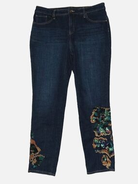 Chico's Dark Blue Skinny Jeans with Sequin Embellishment